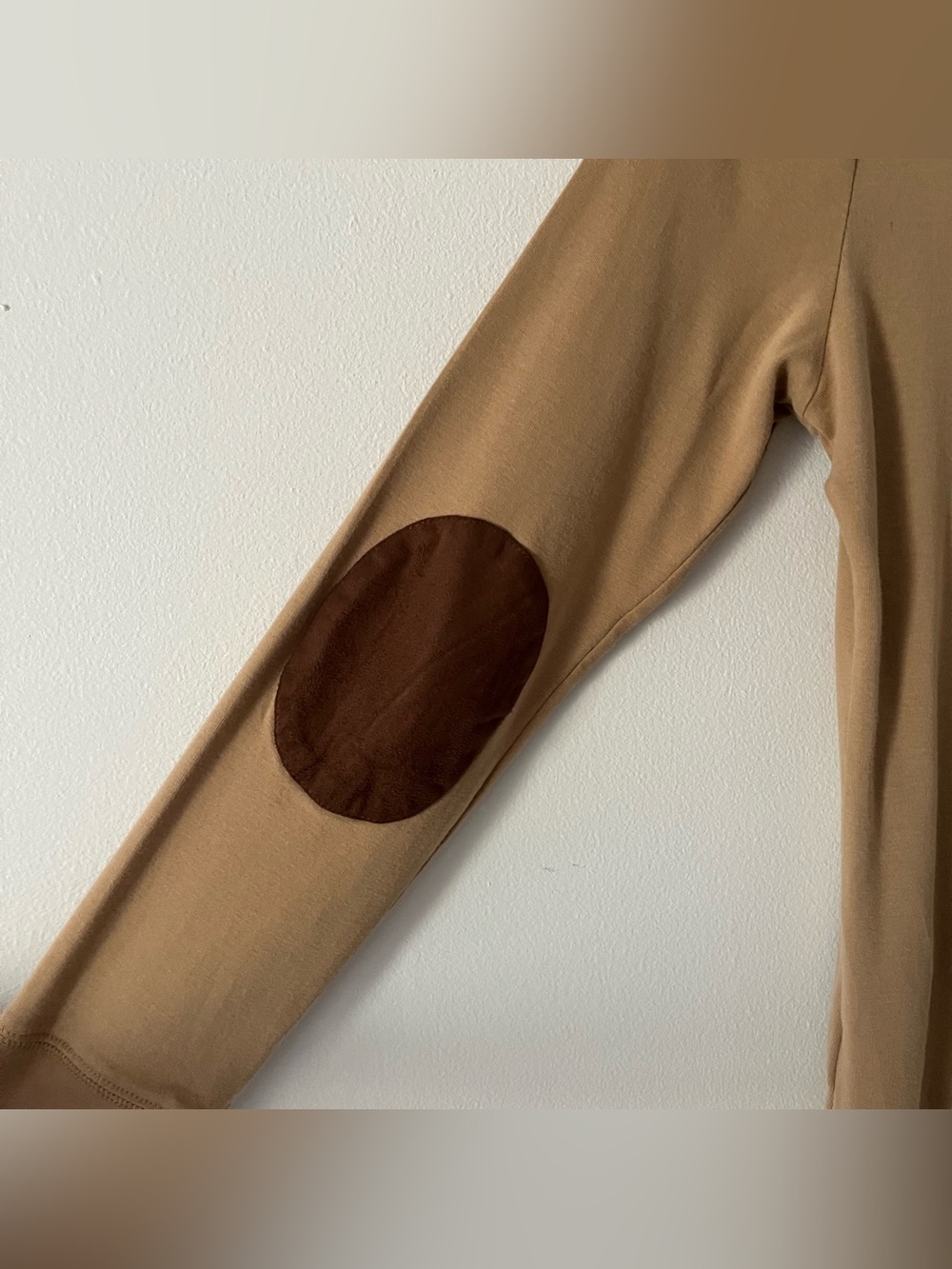 Lauren Ralph Lauren Tan Brown 100% Cotton Top Elbow Patch Equestrian Neutral L - Picture 6 of 8